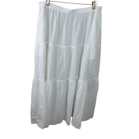 Uniqulo NEW White 100% Cotton Tiered Maxi Skirt Size XL Pockets Coastal - Picture 2 of 3